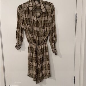 Haute Hippie Olive and Ivory Long Sleeve Mini Dress